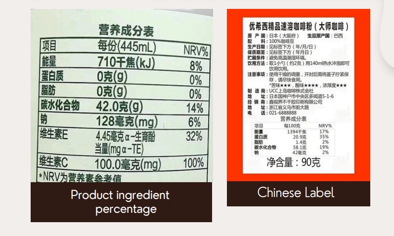 Labeling of coffee packaging valve standard in Chinese 